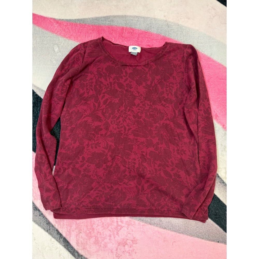 Old Navy Womens Burgundy Floral Jacquard Long Sleeve Crew Neck Sweater Large